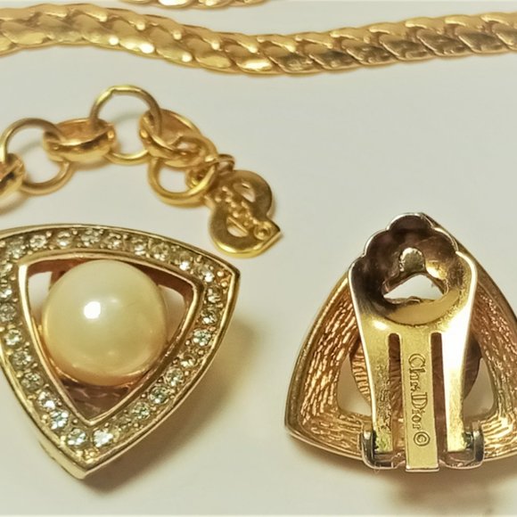Vintage Dior Faux Pearl Pave Necklace and Earring - Picture 7 of 10